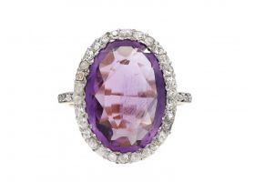 1920s amethyst and diamond oval cluster ring