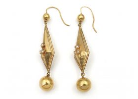 Victorian seed pearl hollow kite and sphere pendant earrings