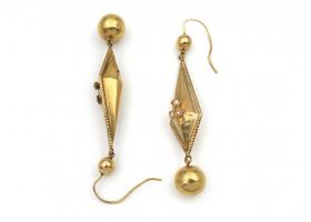 Victorian seed pearl hollow kite and sphere pendant earrings