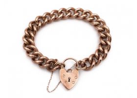 Antique solid 9kt rose gold curb bracelet with heart lock