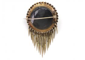 Victorian Etruscan revival diamond and turquoise tassel brooch