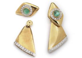 1940s day/night emerald and diamond earrings in 18kt yellow gold
