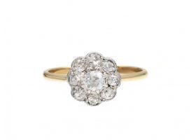 Edwardian diamond floral cluster ring in 18kt yellow gold