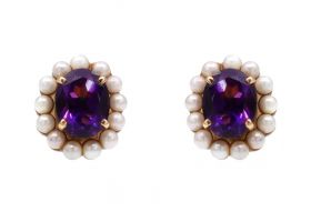 Vintage amethyst and pearl cluster earrings