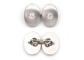 Vintage double oval diamond set cufflinks in platinum
