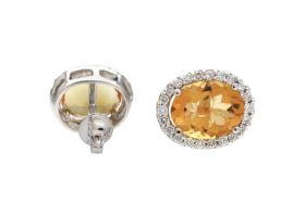 Vintage oval citrine and diamond cluster earrings in 18kt white gold