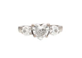 1.02ct heart shape diamond three stone engagement ring