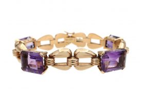 1940s amethyst and 18kt yellow gold open link bracelet