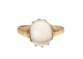 Antique oval moonstone signet ring in yellow gold