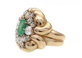 Italian Emerald and diamond cluster ring in 18kt yellow gold