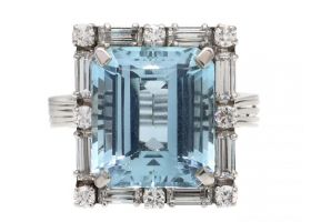 1960s aquamarine and diamond cocktail ring