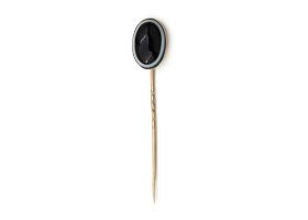 Antique oval banded onyx stickpin in yellow gold