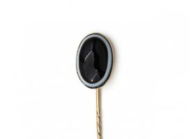 Antique oval banded onyx stickpin in yellow gold