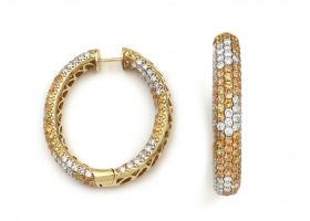 Vintage yellow sapphire and diamond hoop earrings in 18kt gold