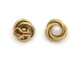 Vintage pearl and knot clip on earrings in 18kt yellow gold