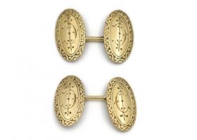 Antique double oval engraved cufflinks in 18kt yellow gold