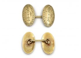 Antique double oval engraved cufflinks in 18kt yellow gold