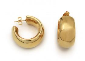 Vintage 18kt yellow gold polished hollow 3/4 hoop earrings