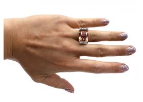 Retro synthetic ruby and diamond tank ring in 18kt gold