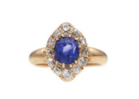 Antique colour change sapphire and diamond marquise cluster ring