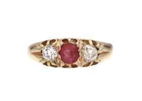 Victorian Burmese ruby and diamond three stone ring