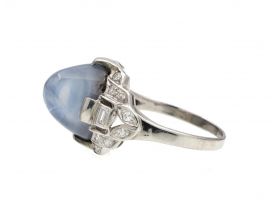 1950s star sapphire and diamond cluster ring in platinum