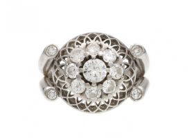 1950s floral openwork dome ring in platinum
