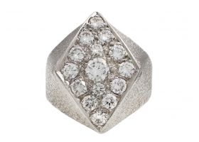 Retro diamond set angular cocktail ring in textured 18kt gold