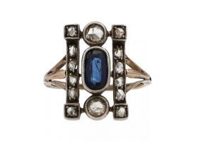 Antique sapphire and rose cut diamond openwork ring