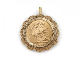 1980s sovereign coin pendant/brooch in 9kt gold
