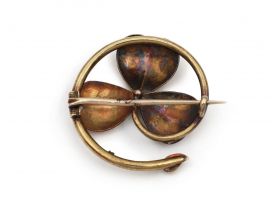 Antique diamond set shamrock brooch in yellow gold