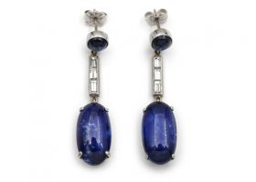 Art Deco cabochon sapphire and diamond drop earrings