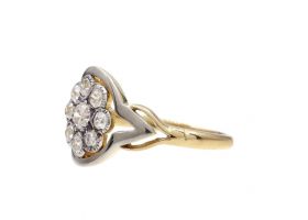 Antique diamond cluster ring in platinum and 18kt yellow gold