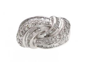 Contemporary diamond set knot ring in 18kt white gold