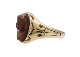 Retro lava cameo of a whimsical lady in 18kt yellow gold