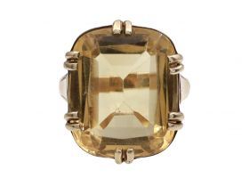 1970s large citrine dress ring in yellow gold