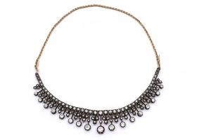 Antique convertible diamond set fringe necklace/tiara in silver and 18kt yellow gold