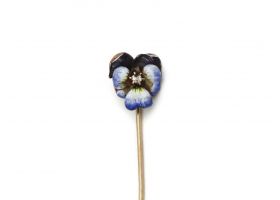 Antique diamond and fine enamel posy stickpin in gold