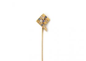 Antique sapphire and diamond Greek key stickpin in yellow gold