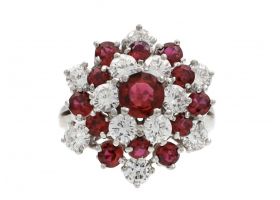 Vintage Oscar Heyman Bros. ruby and diamond fancy cluster ring