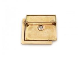 Retro 18kt yellow gold, diamond and ruby square brooch