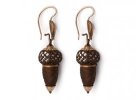 Rare Victorian acorn earrings with woven hair and rose gold