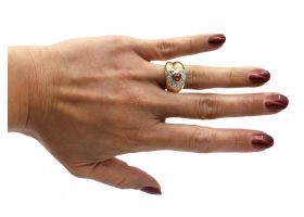 Vintage ruby and diamond heart cluster ring in 18kt yellow gold