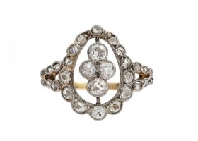Antique diamond openwork pendaloque cluster ring