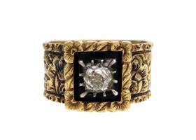 Antique Portuguese diamond set and enamel cigar band ring in gold