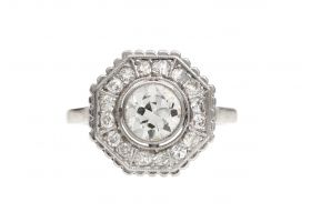 Art Deco style octagonal diamond cluster ring in 18kt white gold