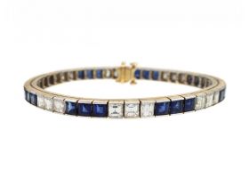 Art Deco diamond and sapphire line bracelet