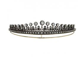 Antique convertible diamond set fringe necklace/tiara in silver and 18kt yellow gold