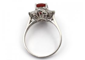 Retro ruby and diamond ballerina cluster ring in platinum
