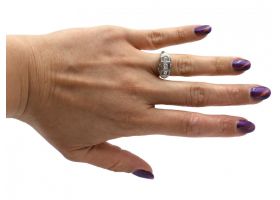 Art Deco style diamond three stone filigree ring in 14kt gold